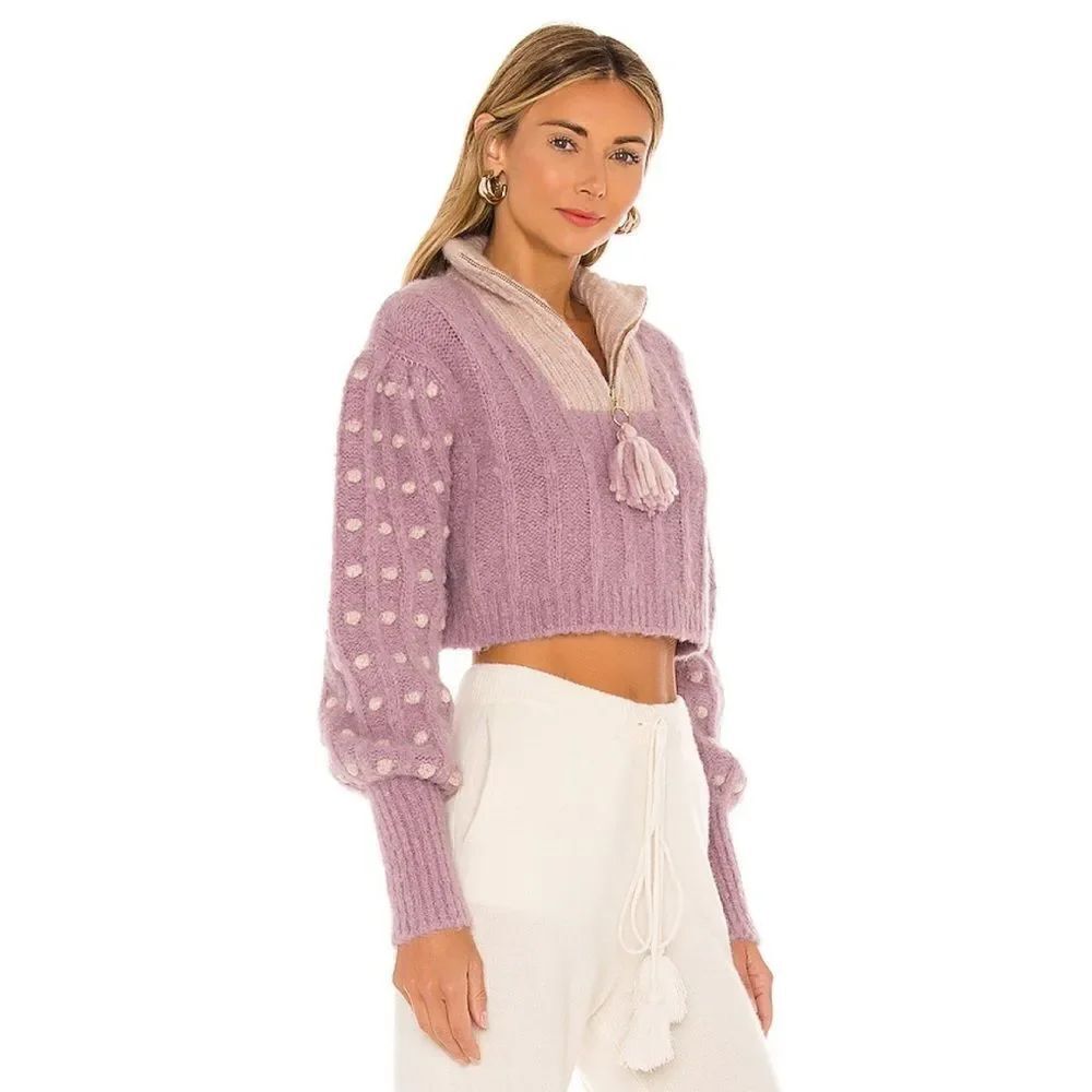 LoveShackFancy Jonae Cropped Mock Zip Up Sweater - Muscat Grape